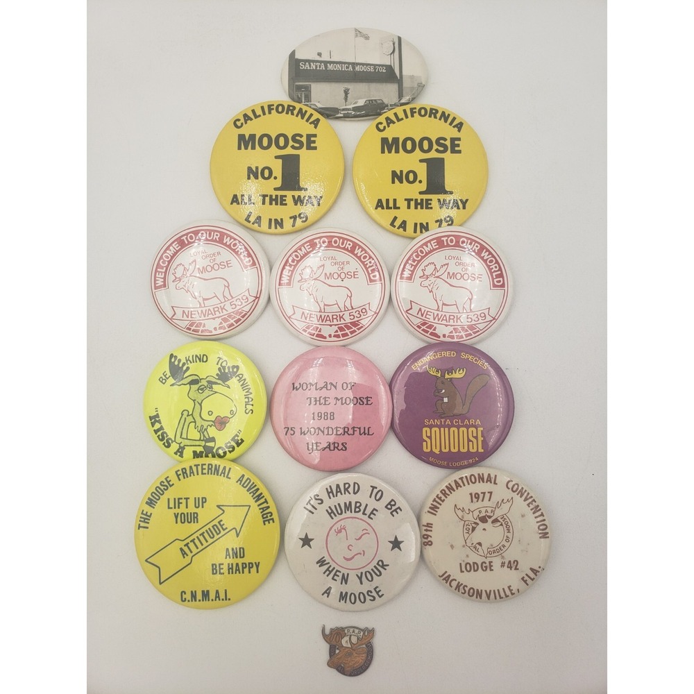Vintage Moose Lodge Pinback Buttons 1970s-80s Lot Of 12 California NJ Florida